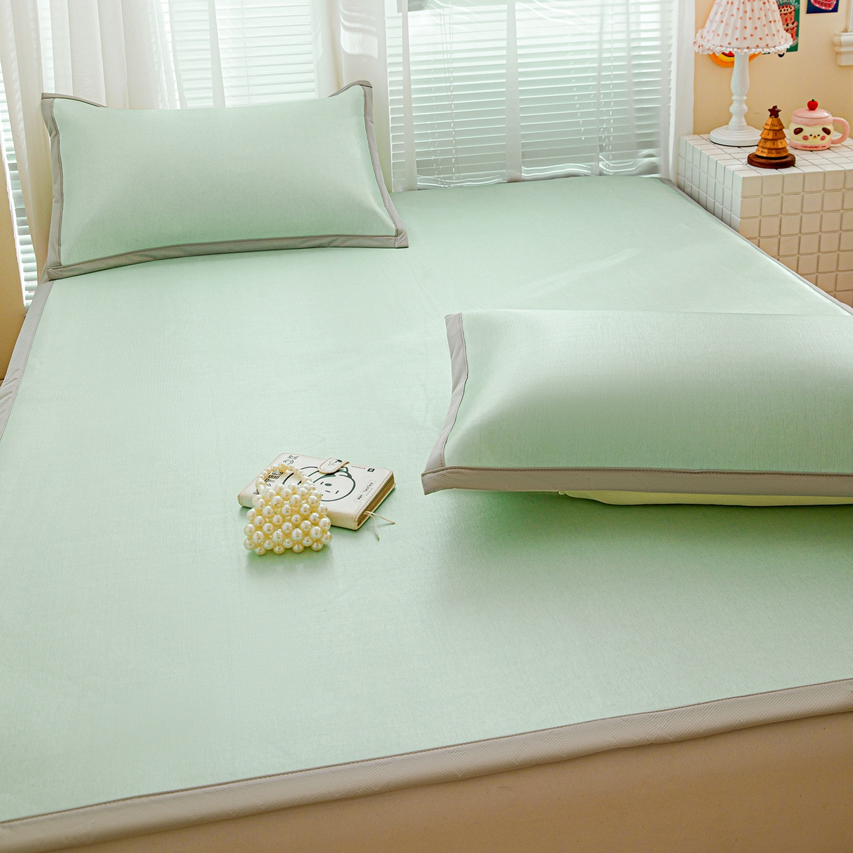 91家纺网 家纺一手货源 找家纺 富馨莱 2026新款冰丝凉席平铺款支持一件定制定做 清新绿