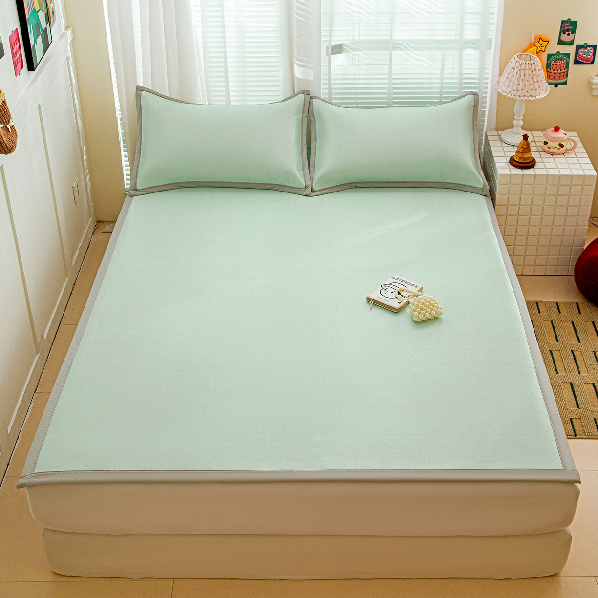 91家纺网 家纺一手货源 找家纺 富馨莱 2026新款冰丝凉席平铺款支持一件定制定做 清新绿