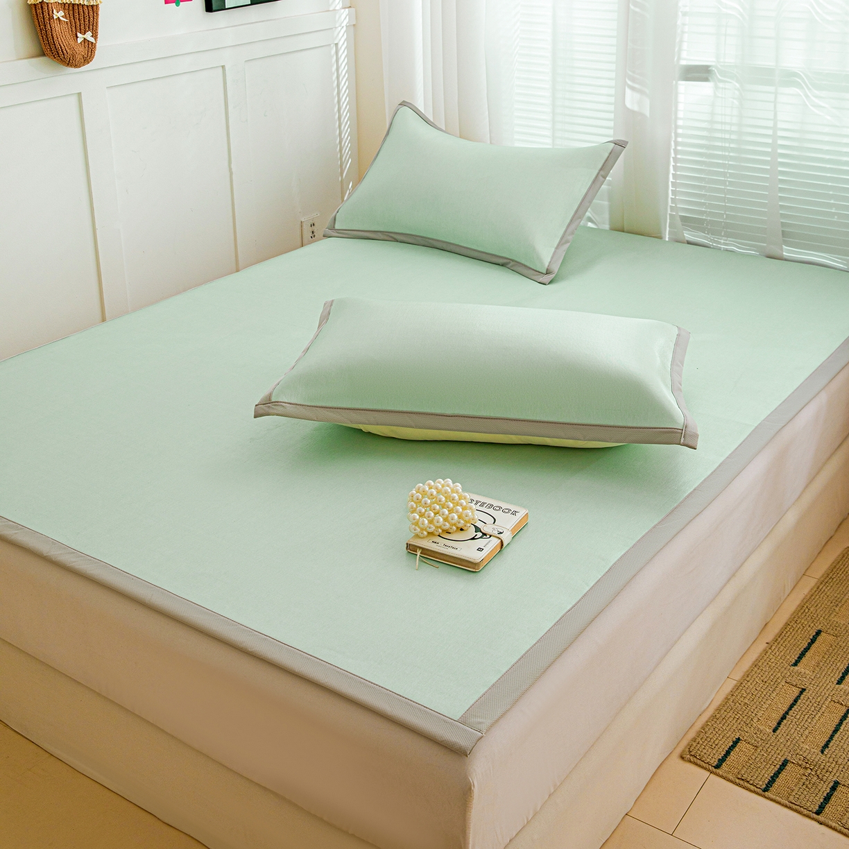 91家纺网 家纺一手货源 找家纺 富馨莱 2026新款冰丝凉席平铺款支持一件定制定做 清新绿