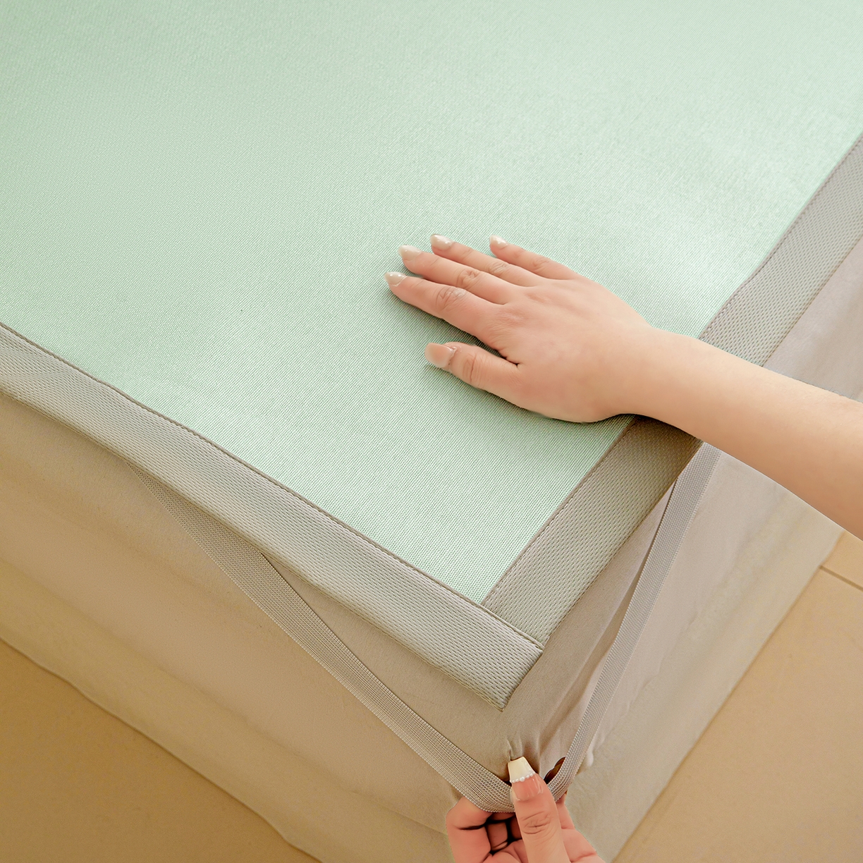 91家纺网 家纺一手货源 找家纺 富馨莱 2026新款冰丝凉席平铺款支持一件定制定做 清新绿