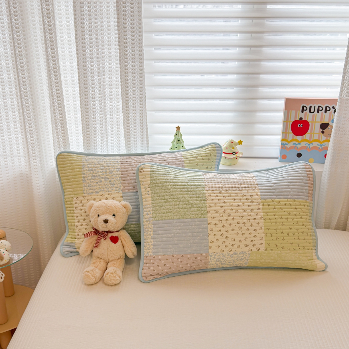 91家纺网 家纺一手货源 找家纺 雅萱家纺 2026新款森系全棉夹棉印花床盖 色块絮语