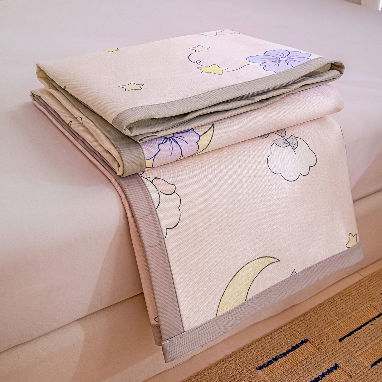 91家纺网 家纺一手货源 找家纺 富馨莱 2026新款冰丝凉席平铺款支持一件定制定做 星星小马-粉