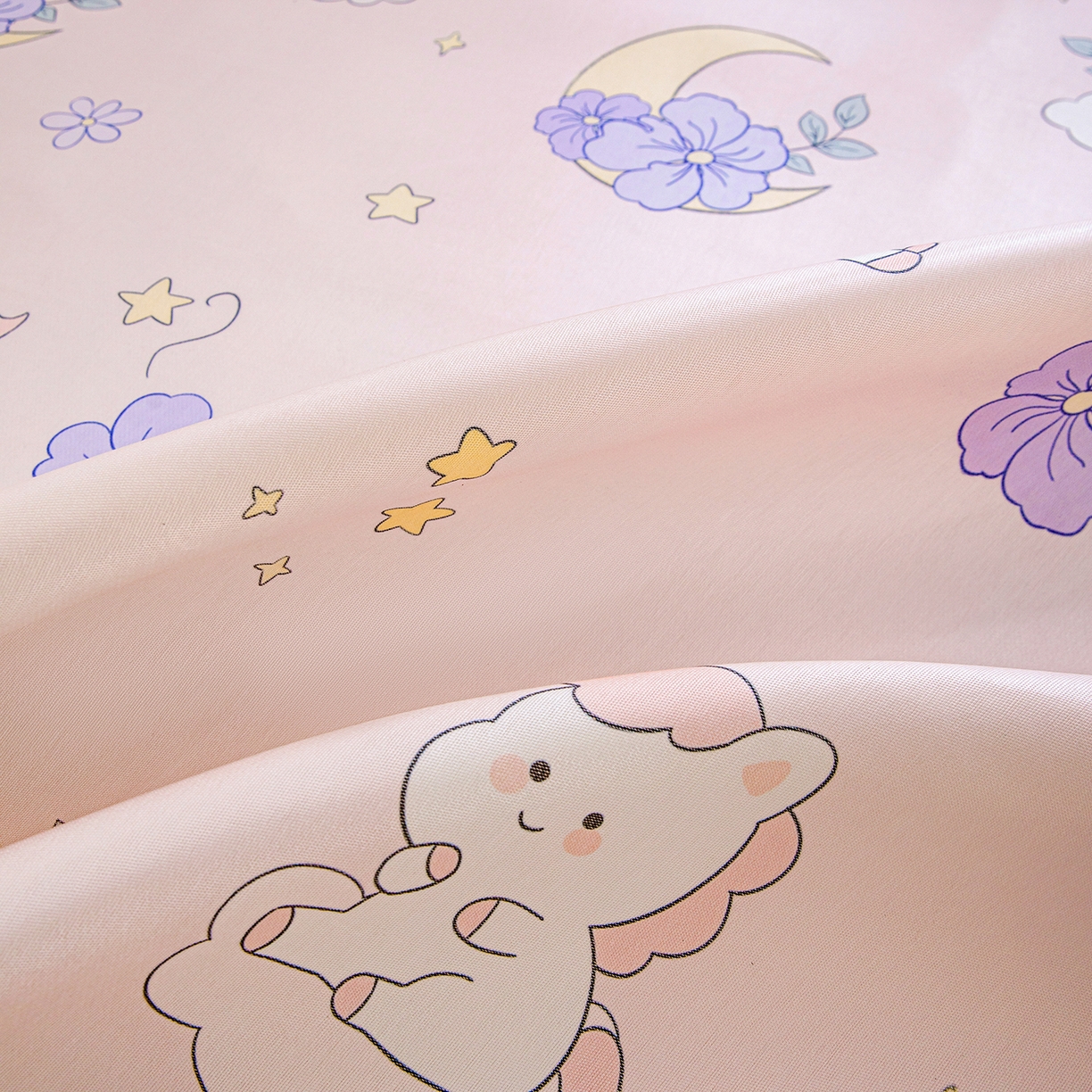 91家纺网 家纺一手货源 找家纺 富馨莱 2026新款冰丝凉席平铺款支持一件定制定做 星星小马-粉