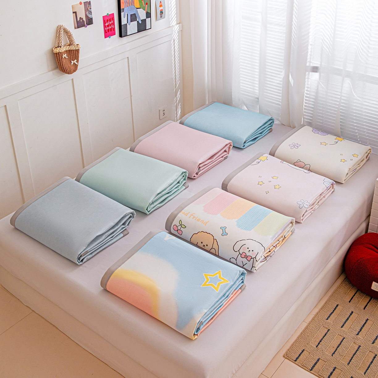 91家纺网 家纺一手货源 找家纺 富馨莱 2026新款冰丝凉席平铺款支持一件定制定做 组合图仅供展示不可下单