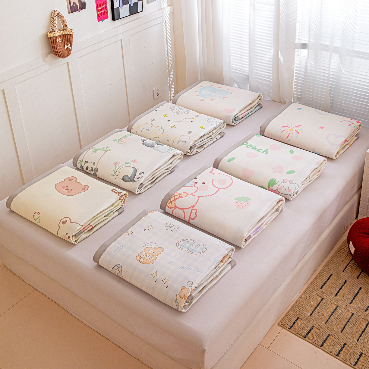 91家纺网 家纺一手货源 找家纺 富馨莱 2026新款冰丝凉席平铺款支持一件定制定做 组合图仅供展示不可下单