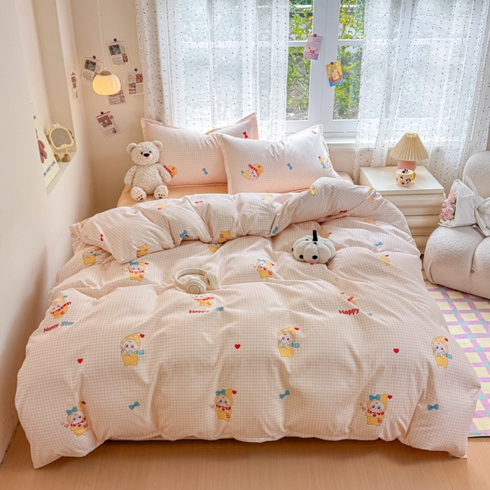 91家纺网 家纺一手货源 找家纺 梦舒阳家纺 新款古法水洗棉仿棉云感泡泡四件套 幸运星