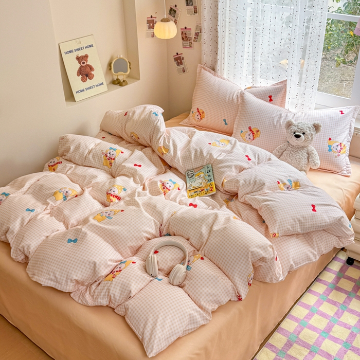 91家纺网 家纺一手货源 找家纺 梦舒阳家纺 新款古法水洗棉仿棉云感泡泡四件套 幸运星