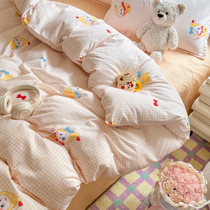 91家纺网 家纺一手货源 找家纺 梦舒阳家纺 新款古法水洗棉仿棉云感泡泡四件套 幸运星