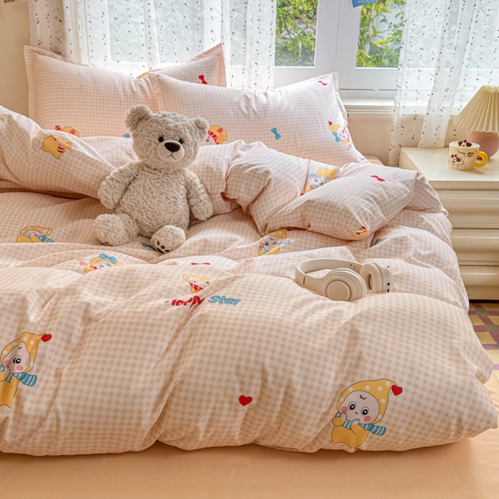 91家纺网 家纺一手货源 找家纺 梦舒阳家纺 新款古法水洗棉仿棉云感泡泡四件套 幸运星