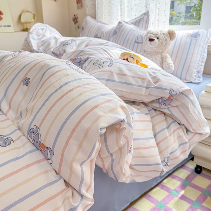 梦舒阳家纺 新款古法水洗棉仿棉云感泡泡四件套 摇摇马