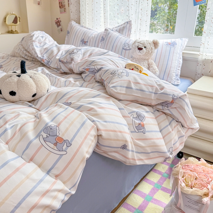 91家纺网 家纺一手货源 找家纺 梦舒阳家纺 新款古法水洗棉仿棉云感泡泡四件套 摇摇马