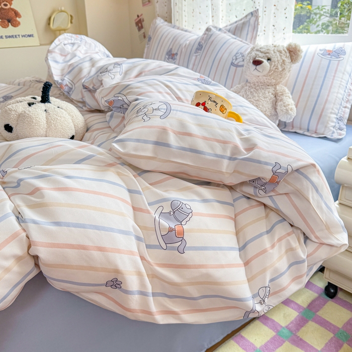 91家纺网 家纺一手货源 找家纺 梦舒阳家纺 新款古法水洗棉仿棉云感泡泡四件套 摇摇马