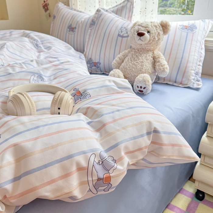 91家纺网 家纺一手货源 找家纺 梦舒阳家纺 新款古法水洗棉仿棉云感泡泡四件套 摇摇马