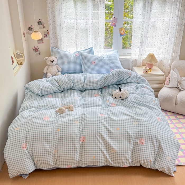 91家纺网 家纺一手货源 找家纺 梦舒阳家纺 新款古法水洗棉仿棉云感泡泡四件套 好运兔