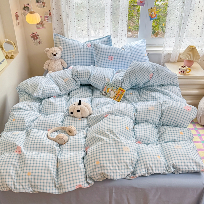 91家纺网 家纺一手货源 找家纺 梦舒阳家纺 新款古法水洗棉仿棉云感泡泡四件套 好运兔