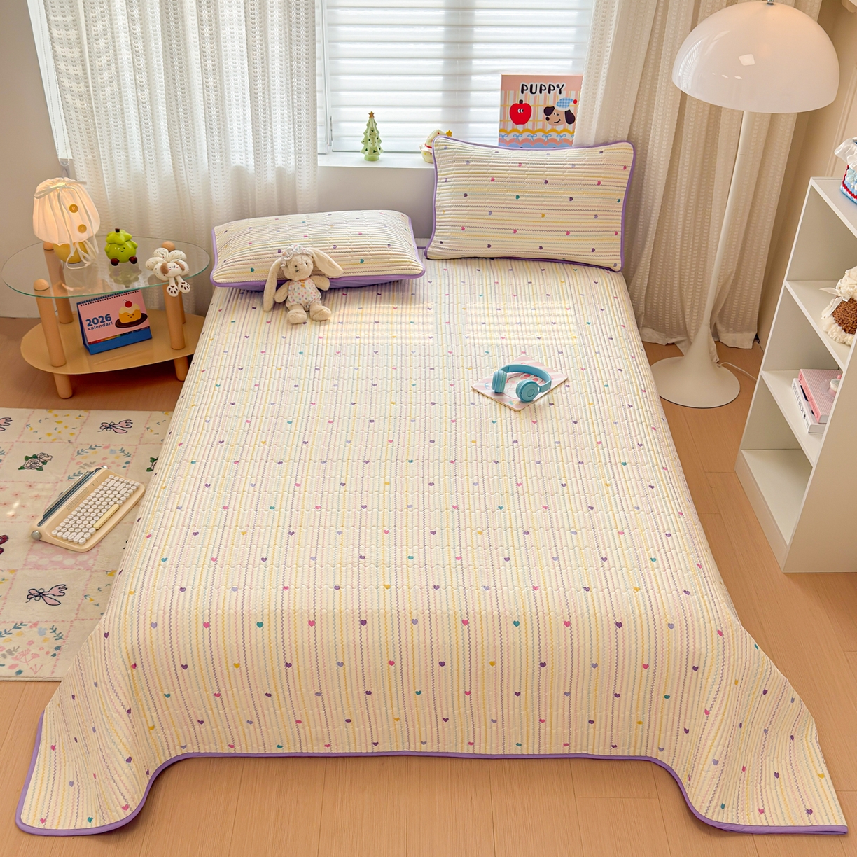 91家纺网 家纺一手货源 找家纺 雅萱家纺 2026新款森系全棉夹棉印花床盖 心意满满