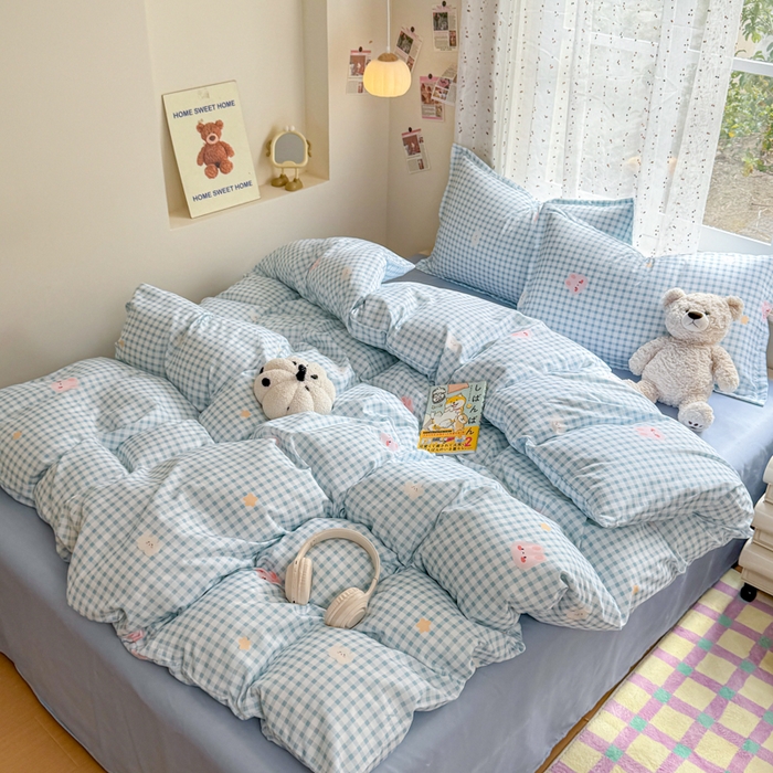 91家纺网 家纺一手货源 找家纺 梦舒阳家纺 新款古法水洗棉仿棉云感泡泡四件套 好运兔