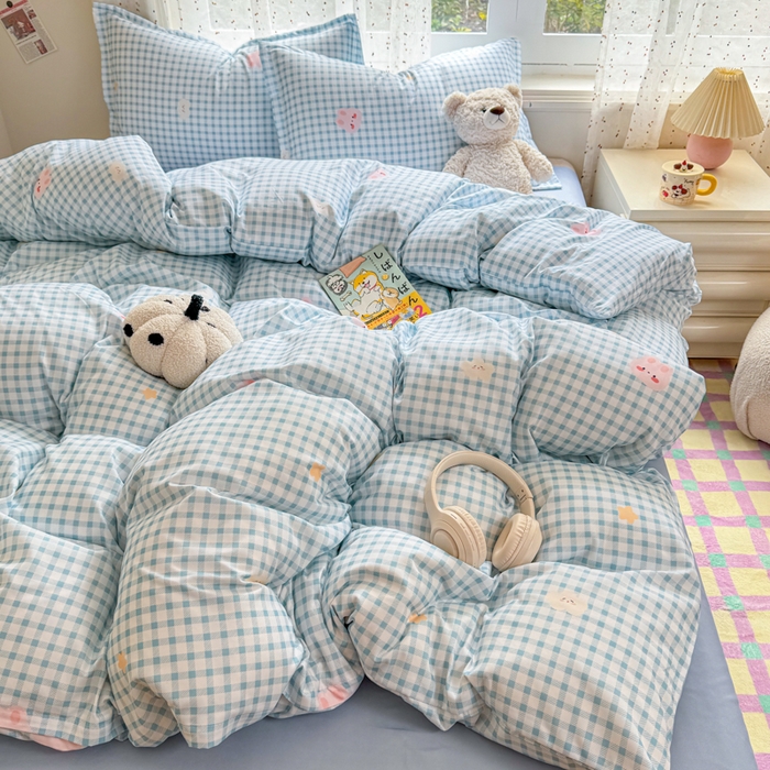 91家纺网 家纺一手货源 找家纺 梦舒阳家纺 新款古法水洗棉仿棉云感泡泡四件套 好运兔