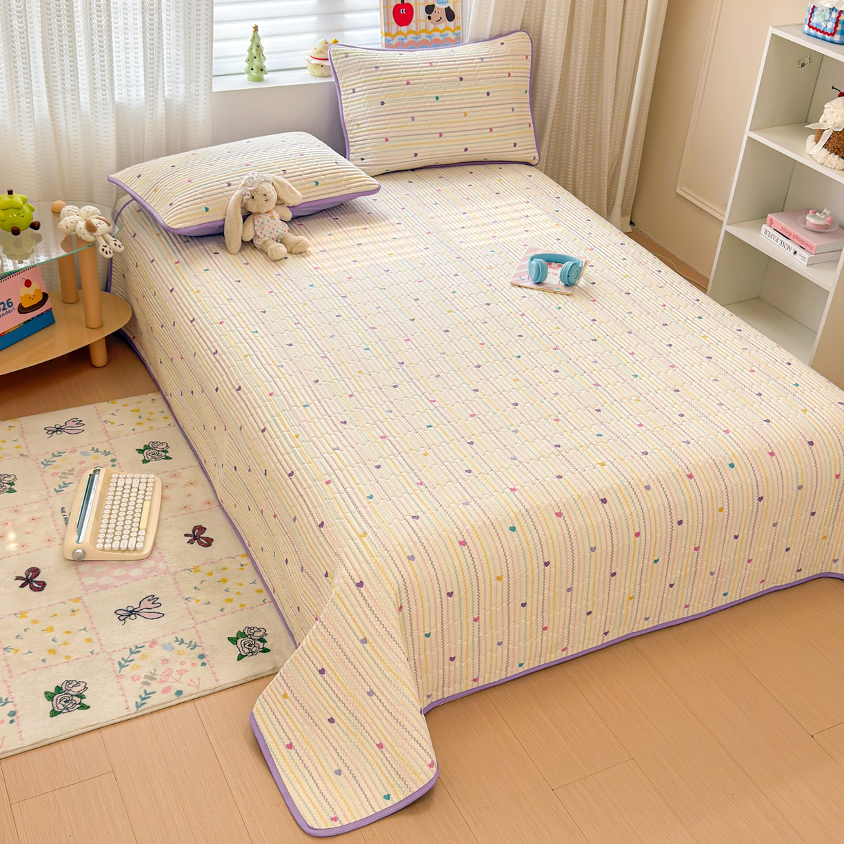 91家纺网 家纺一手货源 找家纺 雅萱家纺 2026新款森系全棉夹棉印花床盖 心意满满