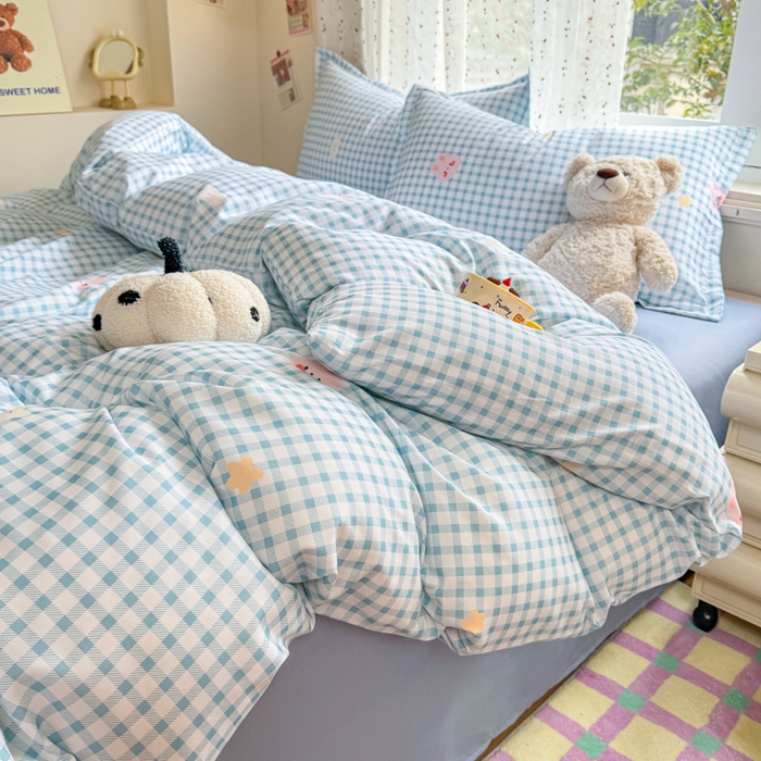 91家纺网 家纺一手货源 找家纺 梦舒阳家纺 新款古法水洗棉仿棉云感泡泡四件套 好运兔