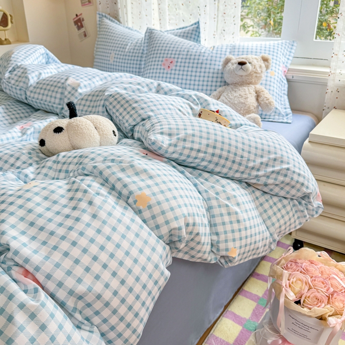 91家纺网 家纺一手货源 找家纺 梦舒阳家纺 新款古法水洗棉仿棉云感泡泡四件套 好运兔