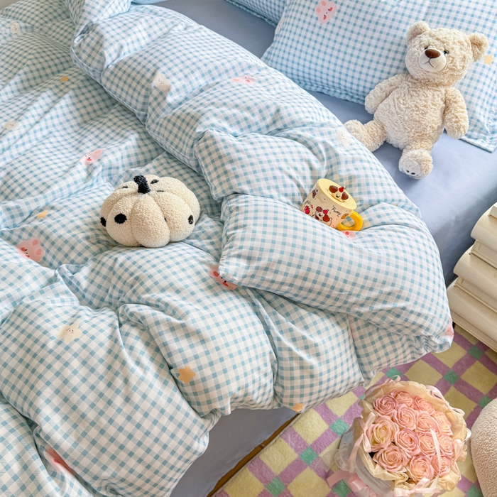 91家纺网 家纺一手货源 找家纺 梦舒阳家纺 新款古法水洗棉仿棉云感泡泡四件套 好运兔