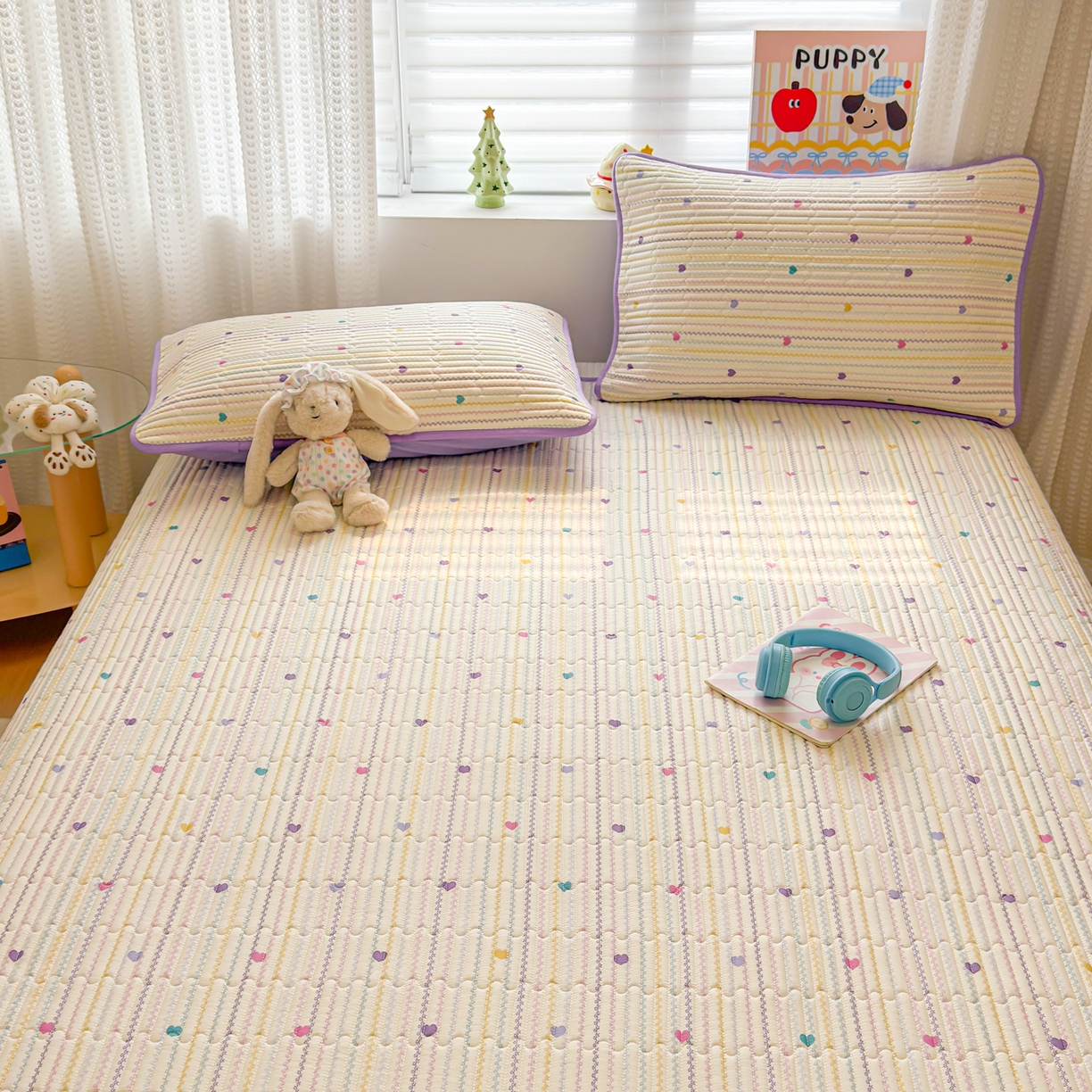 91家纺网 家纺一手货源 找家纺 雅萱家纺 2026新款森系全棉夹棉印花床盖 心意满满