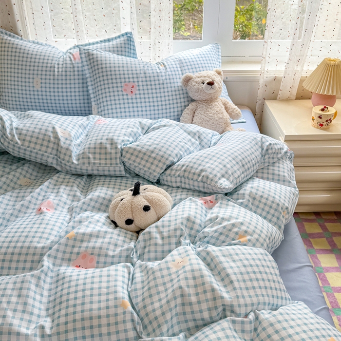 91家纺网 家纺一手货源 找家纺 梦舒阳家纺 新款古法水洗棉仿棉云感泡泡四件套 好运兔