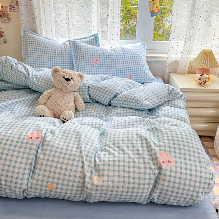 91家纺网 家纺一手货源 找家纺 梦舒阳家纺 新款古法水洗棉仿棉云感泡泡四件套 好运兔