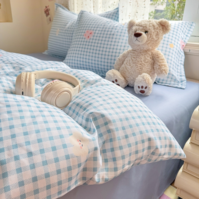 91家纺网 家纺一手货源 找家纺 梦舒阳家纺 新款古法水洗棉仿棉云感泡泡四件套 好运兔