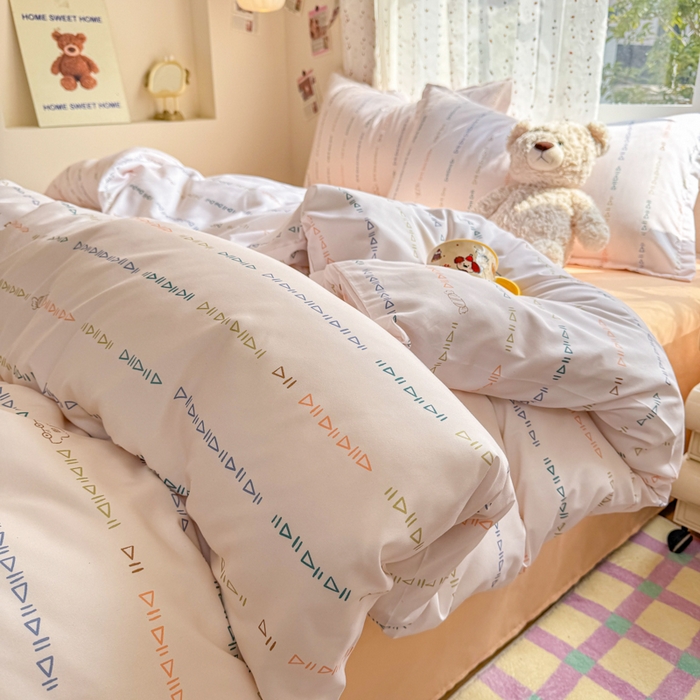 梦舒阳家纺 新款古法水洗棉仿棉云感泡泡四件套 小字母