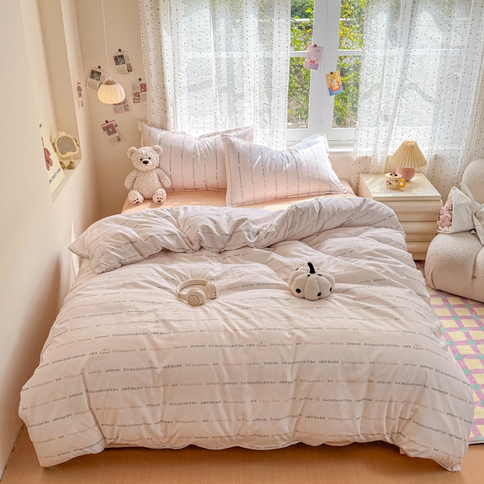 91家纺网 家纺一手货源 找家纺 梦舒阳家纺 新款古法水洗棉仿棉云感泡泡四件套 小字母