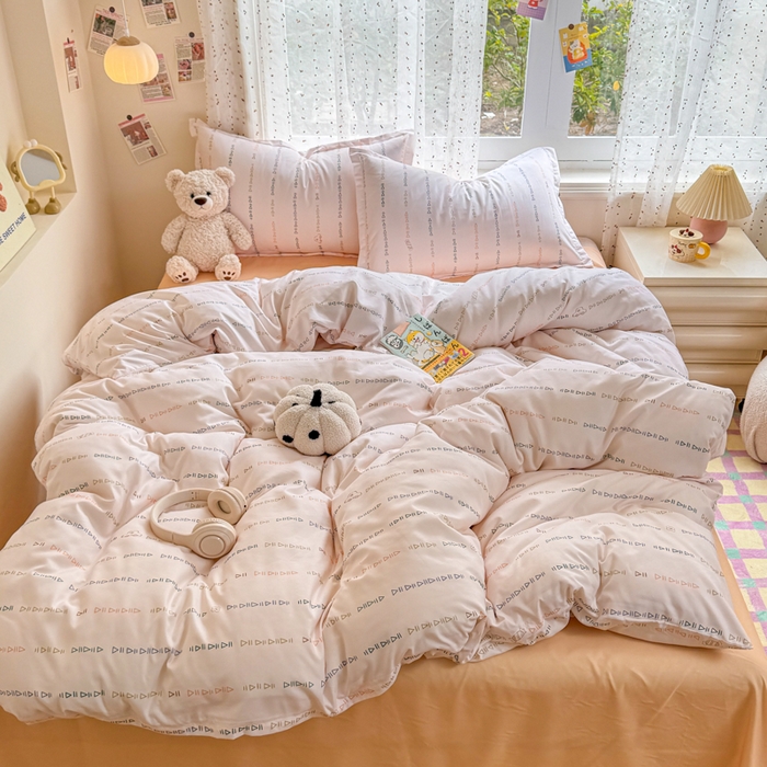 91家纺网 家纺一手货源 找家纺 梦舒阳家纺 新款古法水洗棉仿棉云感泡泡四件套 小字母