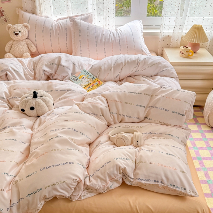 91家纺网 家纺一手货源 找家纺 梦舒阳家纺 新款古法水洗棉仿棉云感泡泡四件套 小字母