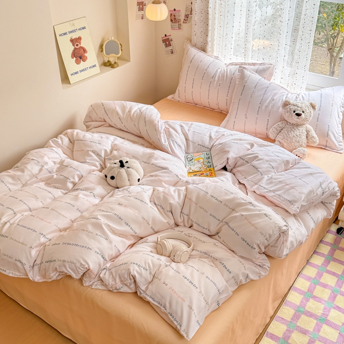 91家纺网 家纺一手货源 找家纺 梦舒阳家纺 新款古法水洗棉仿棉云感泡泡四件套 小字母