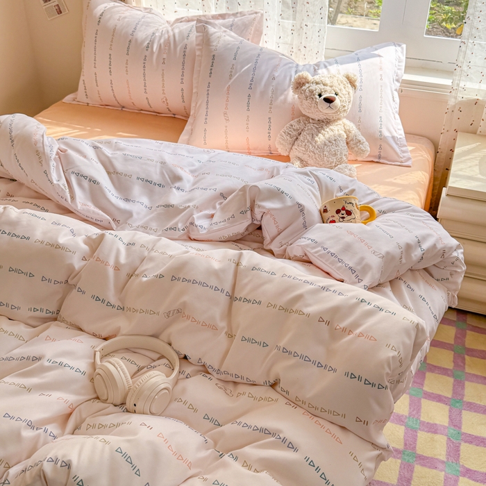 91家纺网 家纺一手货源 找家纺 梦舒阳家纺 新款古法水洗棉仿棉云感泡泡四件套 小字母