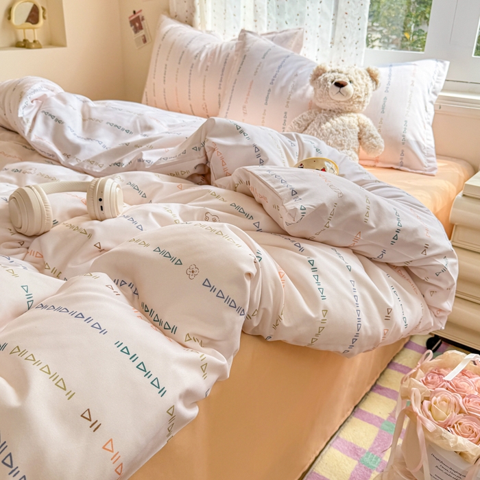 91家纺网 家纺一手货源 找家纺 梦舒阳家纺 新款古法水洗棉仿棉云感泡泡四件套 小字母