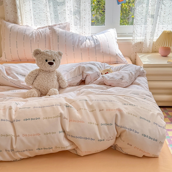 91家纺网 家纺一手货源 找家纺 梦舒阳家纺 新款古法水洗棉仿棉云感泡泡四件套 小字母