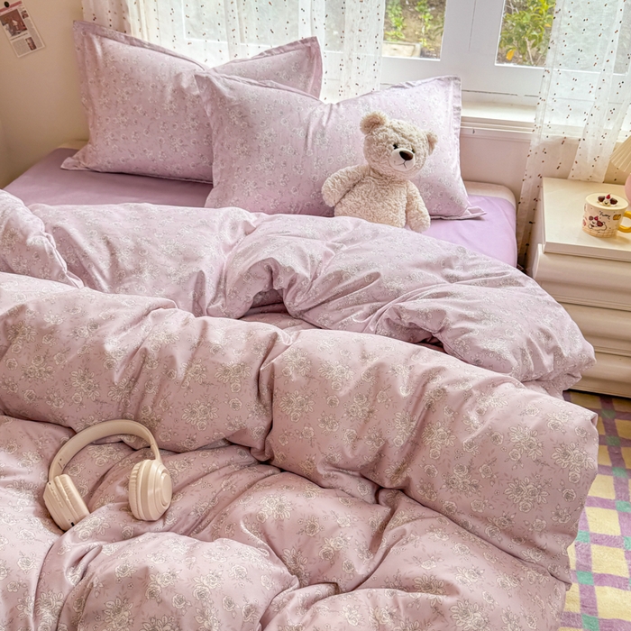 91家纺网 家纺一手货源 找家纺 梦舒阳家纺 新款古法水洗棉仿棉云感泡泡四件套 柔粉花影