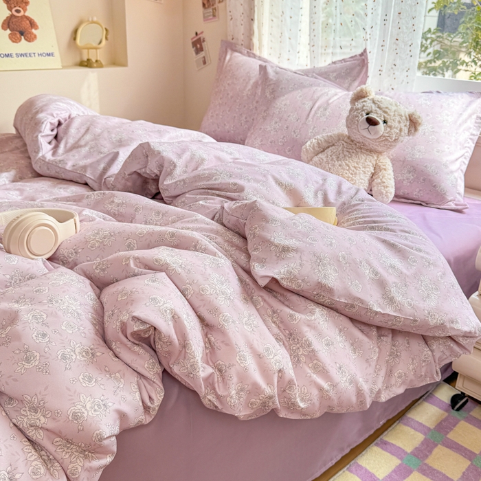 91家纺网 家纺一手货源 找家纺 梦舒阳家纺 新款古法水洗棉仿棉云感泡泡四件套 柔粉花影