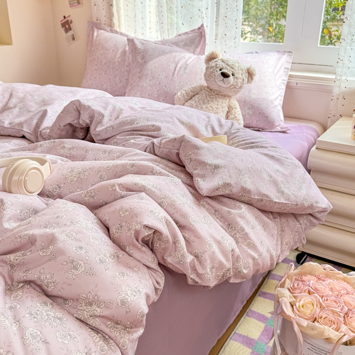 91家纺网 家纺一手货源 找家纺 梦舒阳家纺 新款古法水洗棉仿棉云感泡泡四件套 柔粉花影