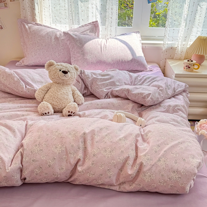 91家纺网 家纺一手货源 找家纺 梦舒阳家纺 新款古法水洗棉仿棉云感泡泡四件套 柔粉花影