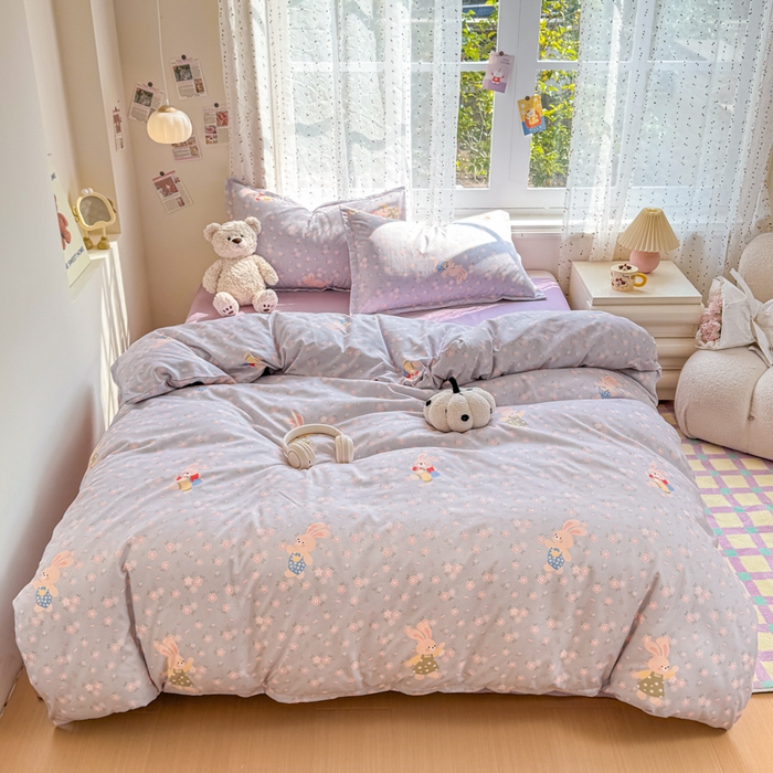 91家纺网 家纺一手货源 找家纺 梦舒阳家纺 新款古法水洗棉仿棉云感泡泡四件套 兔语花时