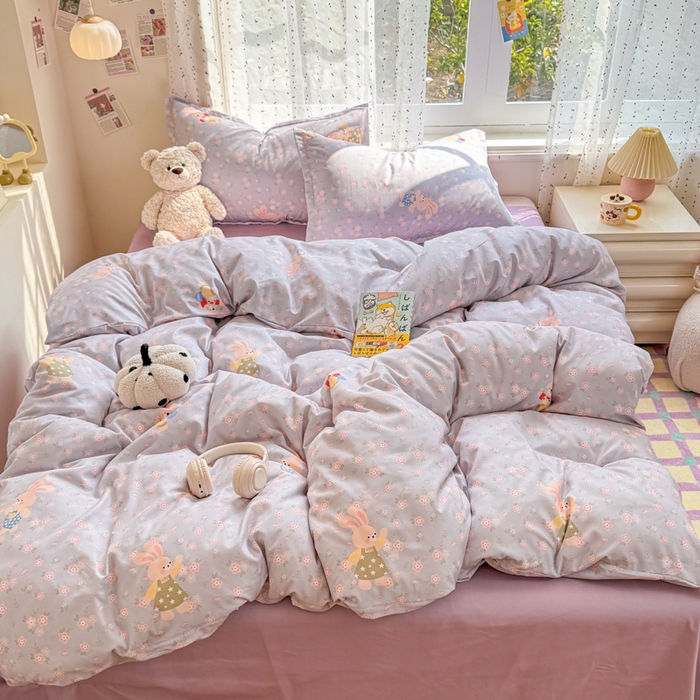 91家纺网 家纺一手货源 找家纺 梦舒阳家纺 新款古法水洗棉仿棉云感泡泡四件套 兔语花时