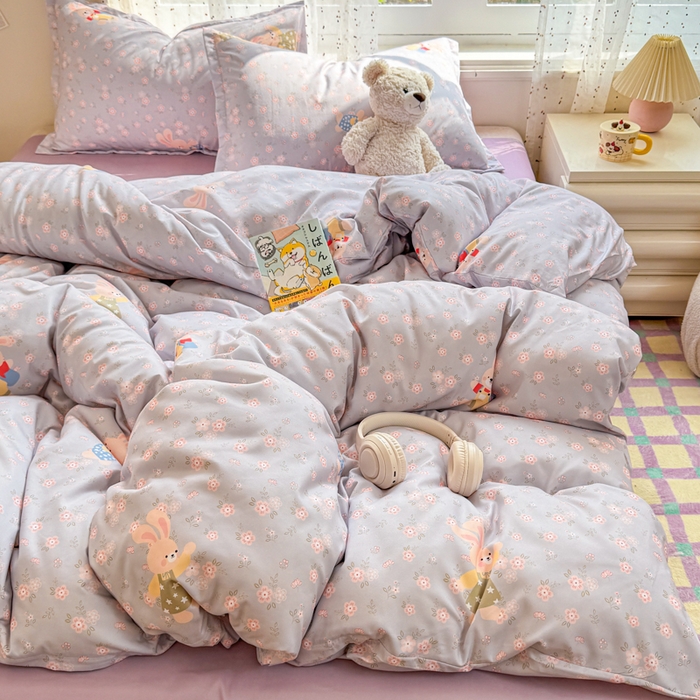 91家纺网 家纺一手货源 找家纺 梦舒阳家纺 新款古法水洗棉仿棉云感泡泡四件套 兔语花时