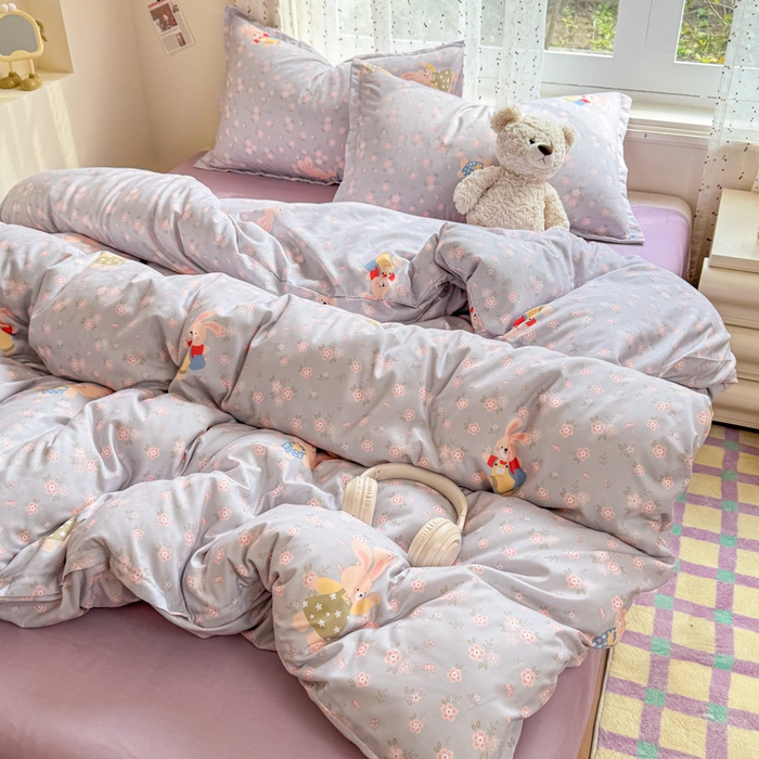 91家纺网 家纺一手货源 找家纺 梦舒阳家纺 新款古法水洗棉仿棉云感泡泡四件套 兔语花时