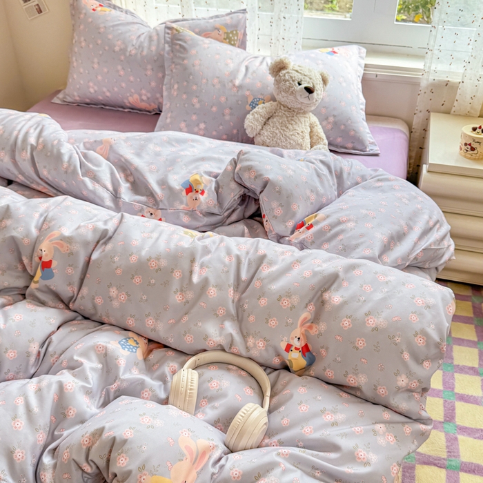 91家纺网 家纺一手货源 找家纺 梦舒阳家纺 新款古法水洗棉仿棉云感泡泡四件套 兔语花时