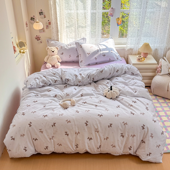 91家纺网 家纺一手货源 找家纺 梦舒阳家纺 新款古法水洗棉仿棉云感泡泡四件套 小狗日记