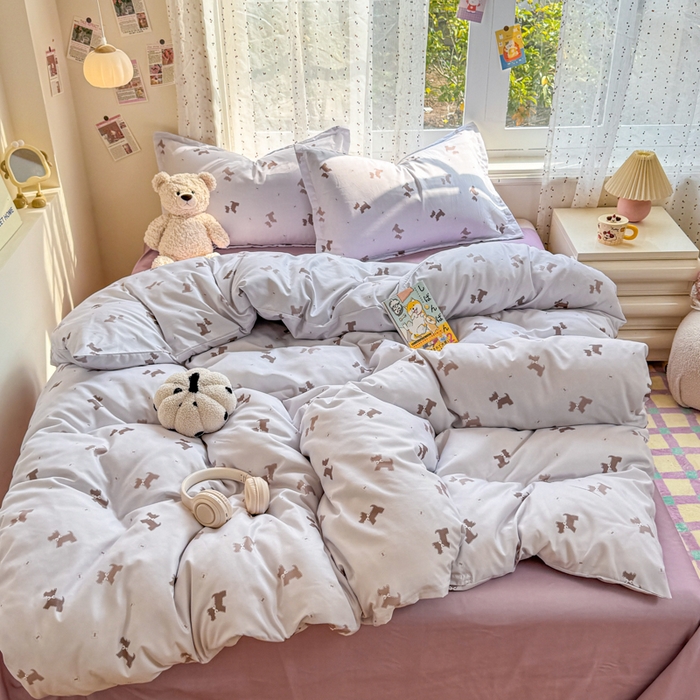 91家纺网 家纺一手货源 找家纺 梦舒阳家纺 新款古法水洗棉仿棉云感泡泡四件套 小狗日记