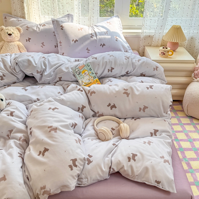 91家纺网 家纺一手货源 找家纺 梦舒阳家纺 新款古法水洗棉仿棉云感泡泡四件套 小狗日记